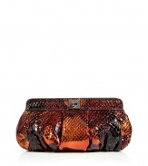 Dramatic clutch in ultra-lux metallic python leather - Fashionable bulbous shape with slight ruching and twist lock - Perfect for your next cocktail party or chic downtown event