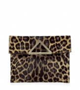 With a retro-inspired design and a rock n roll-inspired edge, this leopard printed calf hair  - Valentino tote makes a stylish statement rnRectangular with triangular gold-tone handle, slim shape, small internal pockets, all-over leopard print - Pair with a figure-hugging leopard sheath and statement heels