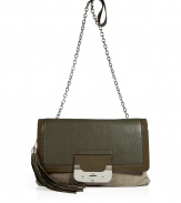 A clutch version of must-have Harper bag, this Diane von Furstenberg bag will update your cocktail-ready look - Front flap with turn-lock closure, tassel detail, shoulder strap with chain detail, back logo detail, textured leather and patent leather panels with tonal suede - Pair with a flirty frock and heels