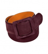 Cinch your look in style with this luxe wine-hued suede belt from Ralph Lauren Collection - Suede waist belt with square buckle closure - Pair with a blousy tunic top or a shirt dress