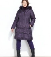 Unique quilting distinguishes London Fog's plus size puffer from the rest. Luxurious faux fur trim gives it a plush feel.