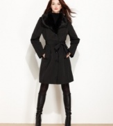 A faux-fur collar adds the look of luxe to this Jones New York trench coat -- perfect for a stylish cold-weather look!