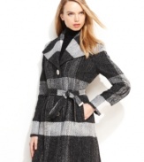 The bold, plaid tweed fabric of MICHAEL Michael Kors' coat adds contemporary appeal to a timeless, sophisticated silhouette.