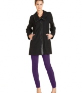 Tonal faux leather trim gives this textured coat from Alfani an ultra modern feel.