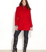 Calvin Klein's classic plus size coat features a streamlined single-breasted look with chic contrast-color buttons. The perfect layer for a chilly night out!