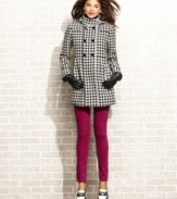 The funnel neckline and bold houndstooth-check print add up to the coolest coat yet, from Tommy Girl.