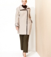 Calvin Klein, the master of minimalism, gives you a streamlined plus size coat with sophisticated faux-leather trim.