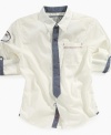 High marks for style in a back-to-school shirt from GUESS that gives the look of a tie-without the fuss.