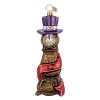 A grandfather clock with top hat and sash celebrates the new year.