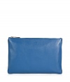 With a cool shade of cerulean textural leather and streamlined shape, Jil Sanders zippered pouch is a chic choice for stashing away makeup essentials, or carrying alone as a clutch - Top zip, black lining - Carry for travel, or with bright printed cocktail frocks