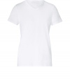 Stylish t-shirt in fine, pure white cotton - Supremely soft, lightweight material ideal for summer layering - V-neck and short sleeves - Slimmer cut tapers gently through waist - An indispensable basic in any wardrobe, easily dressed up or down - Wear solo or layer beneath a blazer or cardigan and pair with jeans, chinos, shorts or linen trousers