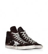 Luxe with a retro edge, these sneakers from Golden Goose will kick your style into high gear - Round toe, lace up style, side star detail, exposed side-zip closure, stylishly distressed, contrasting rubber sole - Pair with jeans and leather jackets, or with micro minis and modern knits