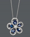 Beautify your look in a blue bloom. Effy Collection pendant features pear-cut sapphires (3-1/10 ct. t.w.) surrounded by petals decorated with round-cut diamonds (3/8 ct. t.w.). Setting and chain crafted in 14k white gold. Approximate length: 18 inches. Approximate drop: 1 inch.