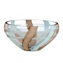 The modern face of crystal. Organically flowing stripes of pale blue and brown trace the shape of this Waterford bowl for creative, new-century elegance.