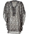 Bring instant breezy chic to your warm weather look with this tunic top from Melissa Odabash - Tie-detailed V-neck, dolman sleeves, all-over python print, semi-sheer - Wear with high-waisted skinnies, espadrille wedges, and a floppy hat