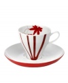 Sprinkle your table with vibrant red flowers with the light and breezy Pure Red coffee cup and saucer from Mikasa. The classic shape makes this dinnerware and dishes collection ideal for everyday use while the airy, organic design also makes a festive dinner party set.