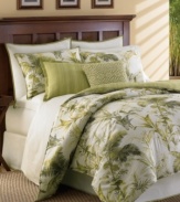 This Island Botanical European sham features pure ivory in a textured, printed linen, adding invigorating design to the entire Tommy Bahama bedding collection.