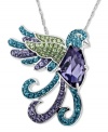 Hearts aflutter. You'll simply adore Kaleidoscope's whimsical bird pendant with its mix of round-cut green, purple, and teal crystals with Swarovski Elements. Set in sterling silver. Approximate length: 18 inches. Approximate drop: 1-1/4 inches.