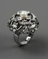 A single glass pearl steals the spotlight amidst glittering crystal embellishments on this ravishing cocktail ring from Givenchy. It's sure to stand out at your next special occasion. Made in silver tone mixed metal. Size 7.