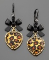 Dress up your wild side with these Betsey Johnson drop earrings featuring black bows, leopard print and antiqued goldtone mixed metal. Approximate drop: 2 inches.