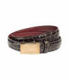 Stylish belt in dark grey crocodile embossed leather - decorative brass closure - a mix of casual and luxurious - nobilizes jeans, business pants or a hot mini skirt