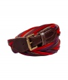 70s-inspired magenta and purple multi-string leather belt - Bohemian-chic style is effortlessly achieved with this colorful leather belt - Multicolor leather straps, brown leather closure with silver-tone buckle - Style with flared jeans, a floral blouse, military-inspired jacket, and platforms