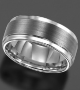 A sophisticated urban design. This ring is crafted in tungsten carbide. 9 mm band. Size 8-15.