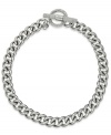 Crystal clear style. This chunky collar necklace boasts pave crystal accents. Chain crafted in silver tone mixed metal with toggle clasp. Approximate length: 16 inches.