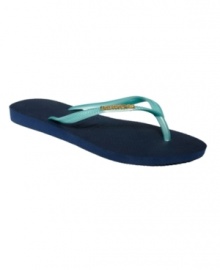 Show off your love for your favorite flip flops. A golden logo plaque trims the slim straps of these Havaianas flip flops.