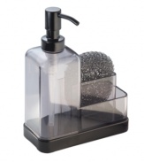 Clean design. This stainless steel and clear plastic dispenser doles out soap with sparkling style, featuring a smart sidecar where you can keep a sponge.