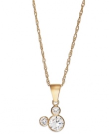 The magic of Disney. This sparkling children's pendant features three round-cut cubic zirconias (1/3 ct. t.w.) in the iconic shape of Mickey Mouse. Set in 14k gold. Approximate length: 15 inches. Approximate drop: 3/5 inch.