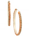 Add a pop of color to a traditional pair of hoops. Bar III's bold orange style features a woven ribbon set in gold-plated mixed metal. Approximate diameter: 2 inches.