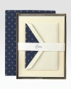 A hand-applied navy border frames the front of this classic notecard stationery, while a classic fleur-de-lis print lines the matching envelopes. Includes 20 notecards with matching envelopes Blank inside High-quality cotton fiber paper Each, 9W X 6¾H Made in USA 