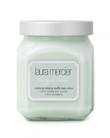 Laura Mercier Crème de Pistache Soufflé Body Crème is an ultra-whipped scented body crème that provides luxurious all-day moisture protection without being too heavy or greasy. Vitamins A, C and E are powerful antioxidants that smooth and protect the skin, while Pistachio Butter moisturizes the skin. Crème de Pistache is a decadent blend of gourmande ingredients inspired by the nutty aromas of pistachio desserts. Capturing the essence of creamy pistachio nuts, almond, praline and hazelnut nuances and freshly whipped cream are combined for a rich, luscious experience.