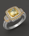 Judith Ripka Sterling Silver and 18K Gold Natali Ring with Diamonds and Canary Crystal