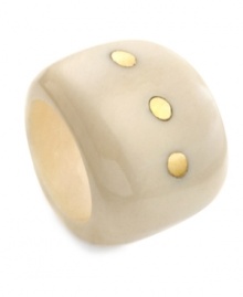 Connect the dots. A ring that makes a statement, this bold accessory is handcrafted by Haitian artisans in smooth ivory bone set with dots of polished brass.