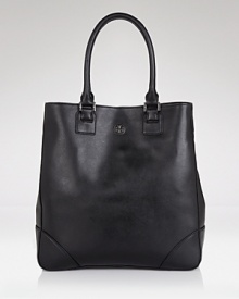 Tall and elegant, this luxe Saffiano leather magazine tote boasts enviable style.