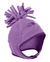 The North Face® infant girls' hat features a frilly pom-pom and cozy micro-fleece construction.