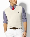 Classic-fitting, lightweight sweater vest, knit from soft Pima cotton yarns in a classic jersey stitch.