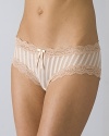 Elle Macpherson Intimates sheer ribbons bikini. A delicate and sheer shadow striped lace bikini with bow detail at front. Contrasting lace trim and cotton gusset.