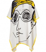 Dramatic and eye-catching, Issas silk poncho makes an artful statement with a that cool sartorial edge - Slit round neckline, draped sleeves and sides, yellow trim - Loosely draped - Wear with leather leggings and just as bright accessories