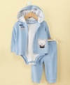 You'll want to give him a big bear hug when he's sporting this cozy three-piece set from First Impressions.