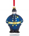 Appearing first in 1947 and now, as an official balloon for Macy's Thanksgiving Day Parade, Harold the policeman salutes officers everywhere. In glass with glitter detail, his collectible ornament commands attention in any Christmas tree.