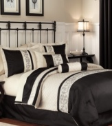 Elegance, defined. Detailed embroidery and diamond quilting embellish a sophisticated palette of jet black and creamy white in the Cyrano comforter set. The unique contrast of color and texture combine for a look that dazzles all the senses.