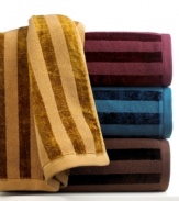 Wrap up in the luxury of Charter Club. Featuring alternating stripes of chenille and terry cloth in rich jewel tones, this Damask Stripe hand towel makes you feel like the king (or queen!) of your castle.