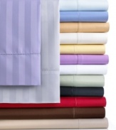 Embedded in luxury, the Damask Stripe extra deep sheet set accommodates growing mattress sizes in classic colors with 500-thread count Pima cotton. Hemstitch detailing on pillowcases and flat sheet.