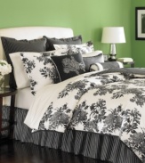 Midnight madness. Martha Stewart Collection makes a dramatic statement with this Midnight Trellis comforter set, featuring a floral trellis design in a black and white palette. European shams and bedskirt bring in classic black and white stripes for a completely chic appeal.