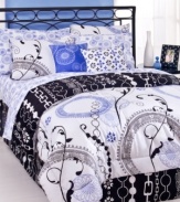 Go for glamour. The Bedazzled comforter set gives your room extra sparkle with jewelry-inspired prints that work together to create a look fit for princesses and fashionistas alike. Flip the comforter to reveal a stunning black-and-white necklace print that matches the bedskirt. (Clearance)