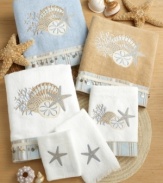 Transform your bathroom into a beach-side escape with the Avanti By the Sea fingertip towels. Featuring patterns of embroidered starfish and frindge, this tranquil towel collection will add relaxing tones to any bathroom ensemble.