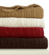 The perfect alternative to slipping into a sweater, the Aran sweater knit throw from Lauren by Ralph Lauren features soft, woven acrylic for supreme softness and smart texture. Choose from four classic colors and a achieve a studied look in any room that requires just a little more warmth.